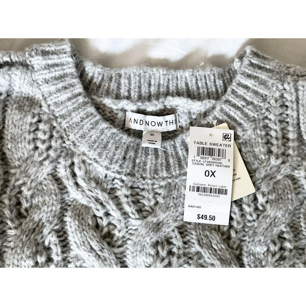 And Now This Women's Trendy Plus Size Cable-Knit Crewneck Sweater Size 0X, Grey - Picture 4 of 6